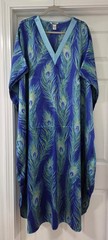 VTG Winlar Peacock Feather Print Satin Kaftan Dress Muumuu One Size Women’s NEW