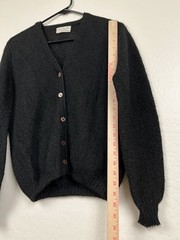 Vintage 1950s British Vogue The Golfer Mohair Cardigan Womens Black Preppy VTG