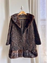 Rare Vintage 50s 60s Marbled Persian Lamb Astrakhan Fur Coat Mink Collar Trim M