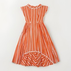 1950s VTG Deadstock Ro-Nel Orange Party Dress Pleated Heart Stripes Small