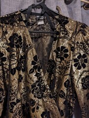 Vintage 80s Disco Gold Black Velvet Puff Sleeve Top Mister Jay Size S with TAGS