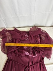 Vtg 1970s Burgundy Magenta Sheer Overlay Embroidered Floral Maxi Dress Size 14.5