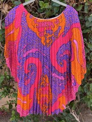 Pleated Caftan Top Colorful Psychedelic Hippie Mod Tiki Aloha 60s 70s Vintage
