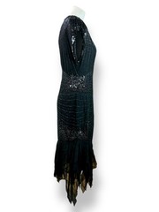 Vintage Oleg Cassini Black Silk And Sequin Cocktail Dress Women’s Sz 8