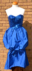 ALYCE DESIGNS Blue Sequin Dress Bubble Hem Pageant Prom Gown Vtg 80s Strapless S