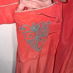 Vintage Lyn Delle Coral Lounge Robe Maxi Embroidered Pocket Boudoir USA