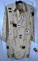 VINTAGE ANNE CRIMMINS UMI COLLECTIONS SHEATH DRESS Sz 14 100% SILK BEIGE PATTERN