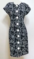 Vintage 70s 80s Ransom White Embroidery on Black Retro Wiggle Shirt Dress XS XXS