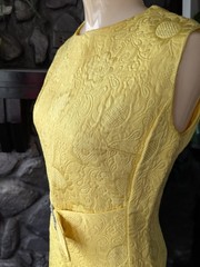 Vtg Krist San Francisco 60s Yellow Brocade Sheath Cocktail Dress Sprting Summer