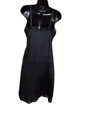 Vtg 70s black nylon lace chiffon trim Full slip dress Size S M ? glam goth READ