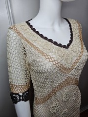 Vtg Y2k Kroshetta By Papillon Crochet Knit Midi Dress Women’s L Cream Beaded