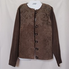 ESCAPADE Brown Suede Button Front Jacket With Embroidery. Size L