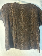 Vintage Peter Popovitch Short Sleeve Blouse Animal Print Ruched Shoulder Pads