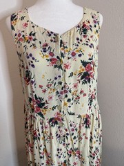 Vintage Lillian Lorow Floral Dress L Rayon Midi Button Front 90s Made in India