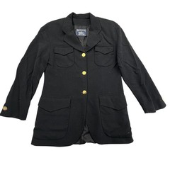 Vintage Burberrys Skirt Suit Womens 10/12 Black 100% Wool Knit 2 Piece Blazer
