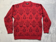 Vintage 100% Wool Sweater Long Sleeve Damask Pattern Austria Small Red