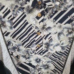 Silver Threads Ltd OS Vintage 80s Batwing Pullover Women Floral Striped Black