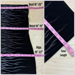 Vintage Y2K Black Strapless Velvet Silver Glitter Tiger Stripe Dress | 34” Waist