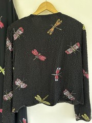 Vintage New Options Butterfly Dragonfly Maxi Dress Jacket Beaded Sequin Medium