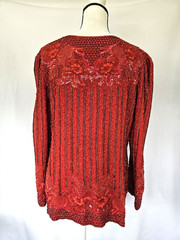 FRANK USHER – Vintage 80’s Red Sequin Beaded Evening Jacket Blazer – Large?