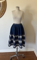 Vintage 1950s Mayan Modern Guatemalan Blue & White Hand Woven Skirt Small