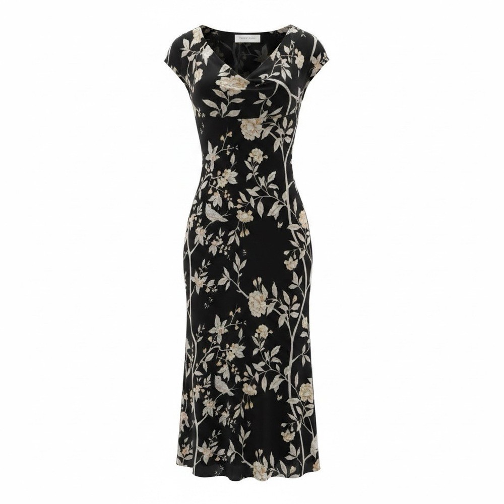 EMANUEL UNGARO MADE IN PARIS SILK SHEER Y2K Floral Mid Length Dress Sz 6 Vintage
