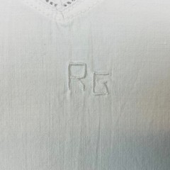 Antique Nightgown Ukrainian Nightdress Embroidered Monogram RG Cotton Chemise