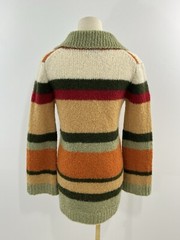VTG Women’s Cardigan Sweater Mohair Blend Collared Striped Mustard Orange Green