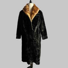 Vintage Antique 1920s Flapper Black Plush Plush Coat Brown Fur Collar