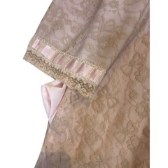 Vintage Odette Barsa Rose Beige Lace Peignoir Robe Ribbon Trim Boudoir Romantic