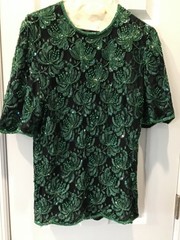 Vintage LAURENCE KAZAR evening blouse, silk with sequins & beads size LARGE