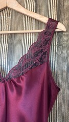 Vintage Expressions Burgundy Slip Dress 90s Lace Trimmed Satin Lingerie Size S