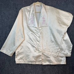 Vintage Victoria’s Secret Ivory Satin Pajama Set Embroidered Top Pants M