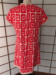 Vtg 1960s Suzy Perette New York Geometric Print Mini Dress Day Glo Orange Sz ML