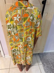 Vintage 1970s Psychedelic Floral Button-Down Shift Dress