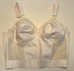 Vintage EXQUISITE FORM White LONGLINE BRA 46 D US Sheer Panels Burlesque Boudoir