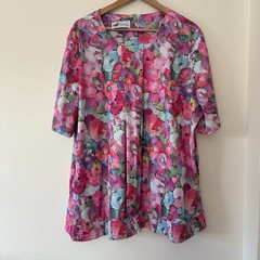 Vintage 80s Top Notch USA Watercolor Floral Blouse Smocked Hem Plus Size 26W
