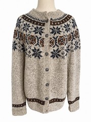 Vintage Danspin Hand Knitted Denmark Wool Nordic Fair Isle Cardigan Sweater