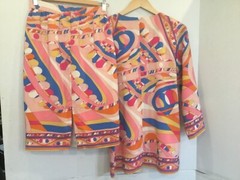 Vintage 1980s PIA RUCCI 2 pc 100% Silk Designer Pop Art Geometric 8 Pink Blue