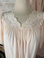 Vintage Lingerie Nightgown Slip Robe Peignoir Set Shadow Line Lace Peach Pink S