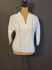 Martha Of Taos Vintage 60s Ivory Cotton Blouse Lace Insets Small