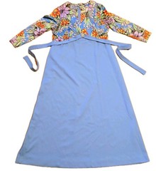 VTG Montgomery Ward Dress Women’s 22.5 (2XL) Empire Waist Blue Floral 1960s Prop