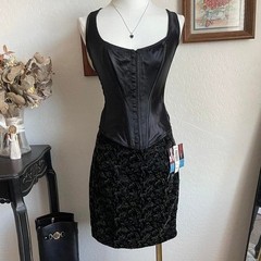 YES Clothing Co Floral Brocade Mini Skirt Junior 11 Black Gold NWT Vintage 90s