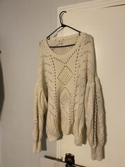 VTG Women’s Cable Knit Sweater Large Ivory Beige Wool/ Cashmere Blend Oversized