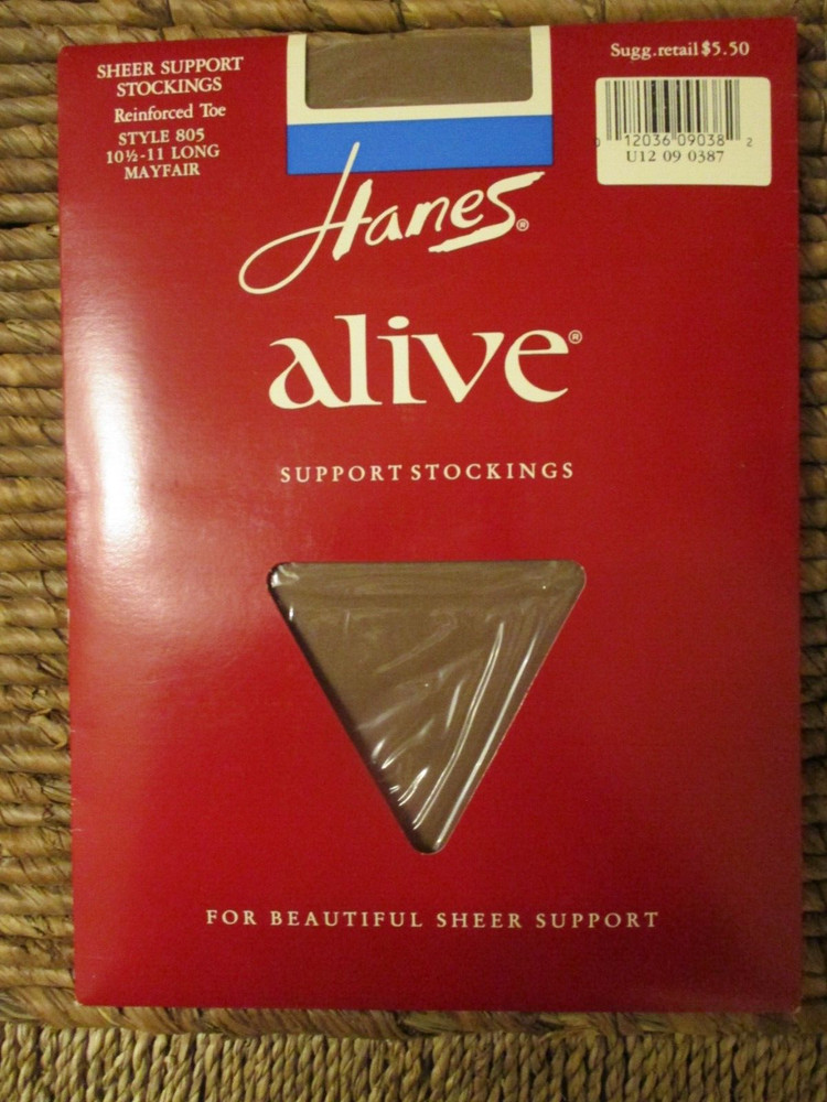 1PR VINTAGE HANES ALIVE RT SUPPORT SHEER NYLON STOCKINGS SZ 10 1/2-11 LONG MAYFA