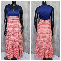 Vintage 70s Roger Milot Fred Perlberg Nautical Hostess Maxi Dress USA Americana