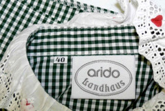 M B42″ WHITE GREEN Plaid ~ EYELET LACE Women German LONG SLEEVE Cotton BLOUSE