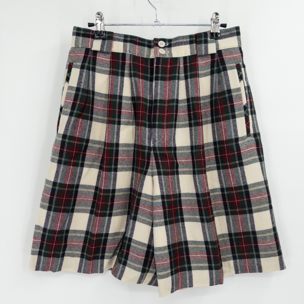 Vintage Danielle Martin Walking Shorts Womens 10 Plaid Wool High Waist Twee
