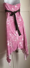 Vintage 90s Y2K PS PerSeption Pink Floral Asymmetrical Strapless Empire Dress SM