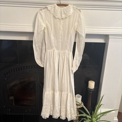 Antique Edwardian White Cotton Lace Victorian Lawn Dress XS
